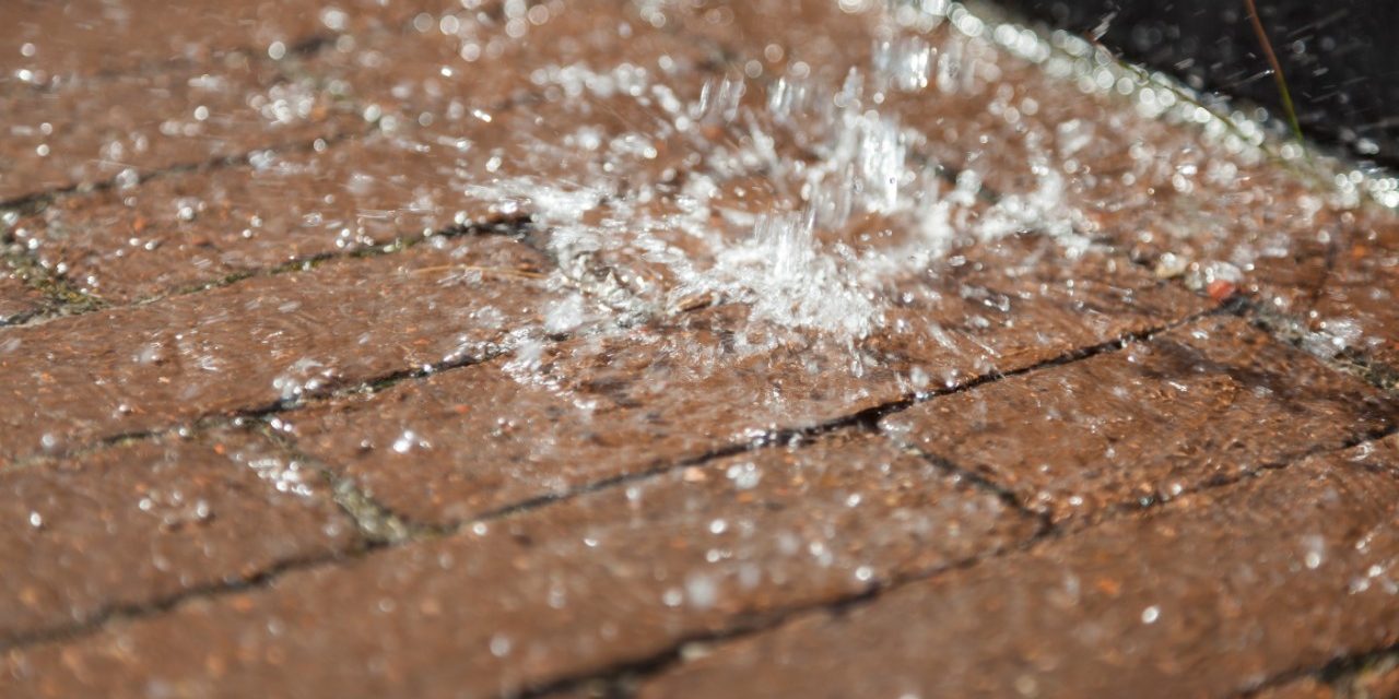 Water is falling on pavers